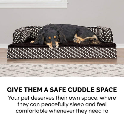 Orthopedic Dog Bed for Small Dogs W/ Removable Bolsters & Washable Cover, for Dogs up to 20 Lbs - Plush & Woven Decor Comfy Couch Sofa - Diamond Brown, Small