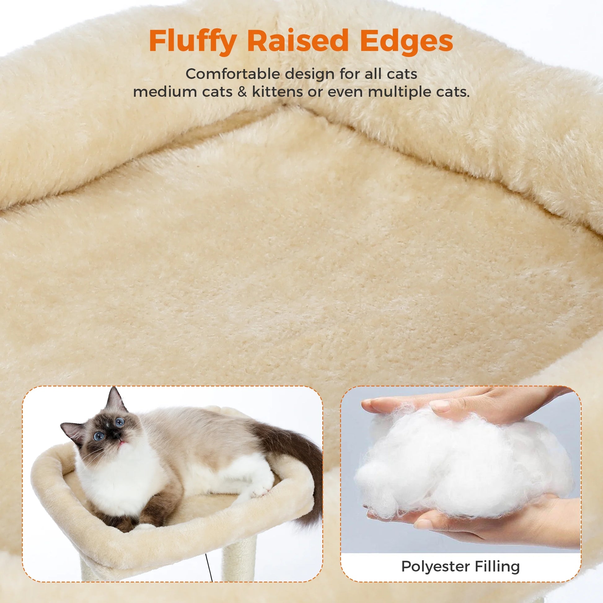 27-Inch Beige Plush Cat Tree with Condo and Scratching Posts for Medium Cats