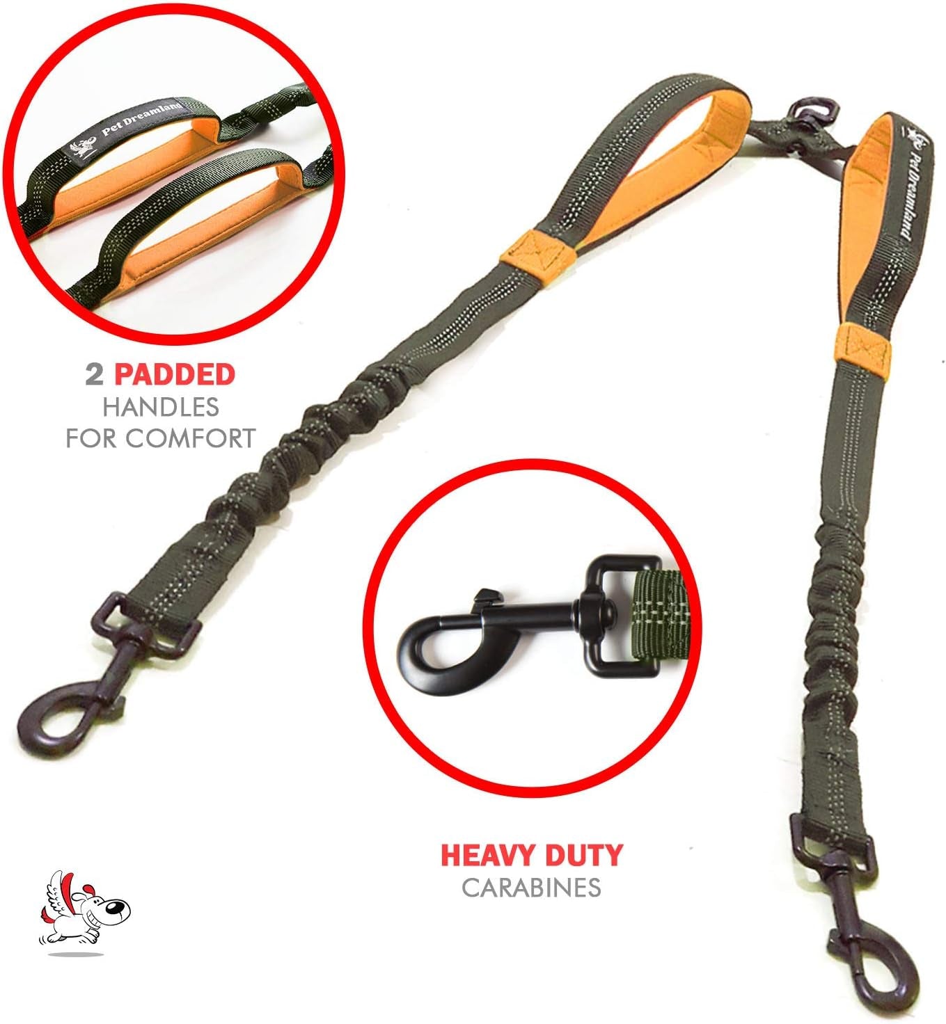 Exquisite Double Dog Leash Coupler with Tangle-Free Swivel. Premium & Versatile Attachment for Walking Two Dogs. You Will Absolutely Love This Amazing Dual Dog Coupler (Khaki & Orange)