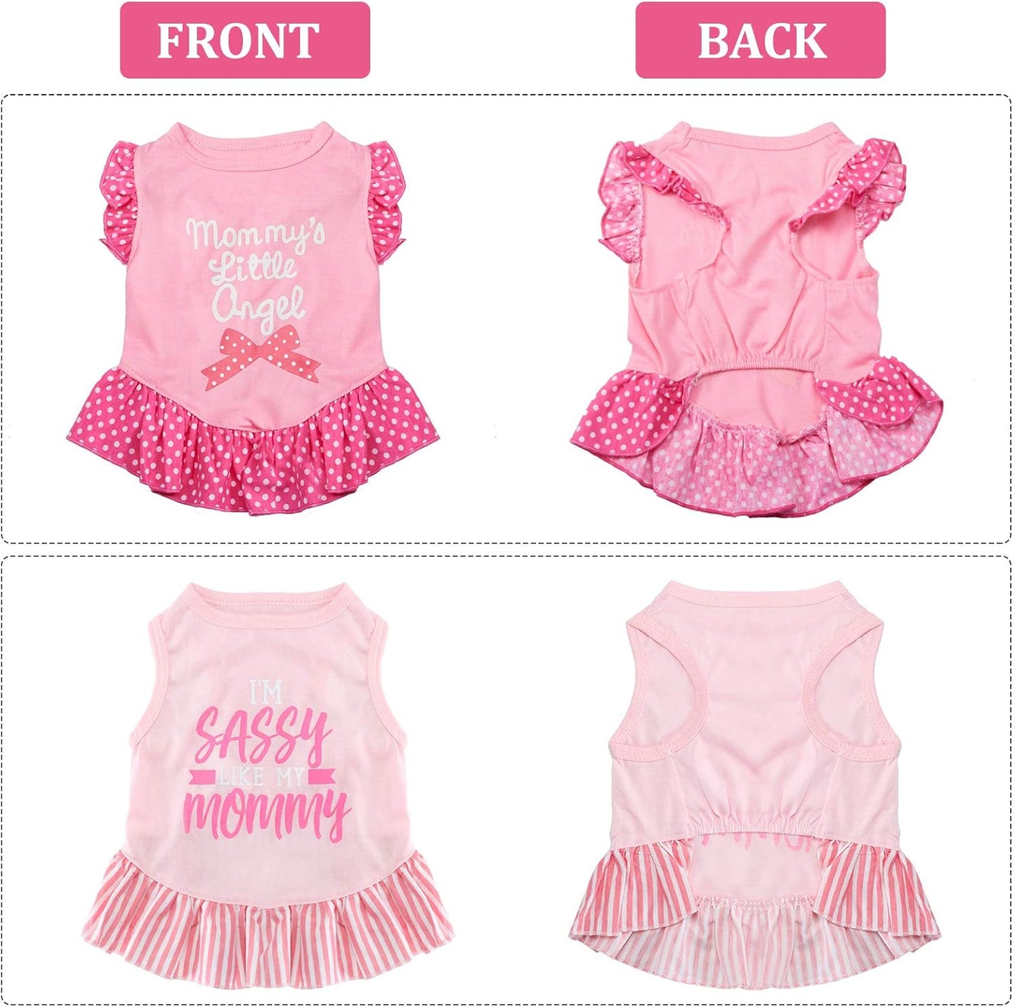 4 Pack Dog Dress Cute Pink Dog Clothes Skirt Girl Pet Princess Dress Puppy Summer Apparel Clothes Skirt Shirt with Ruffles Apparel for Small Puppy Cats Pet(M)