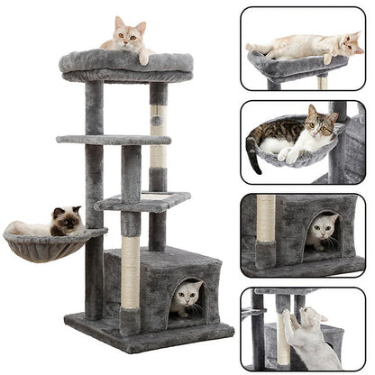 Multi-Level Cat Tree with Sisal Scratching Posts, Spacious Condo, Cozy Hammock, and Plush Perch