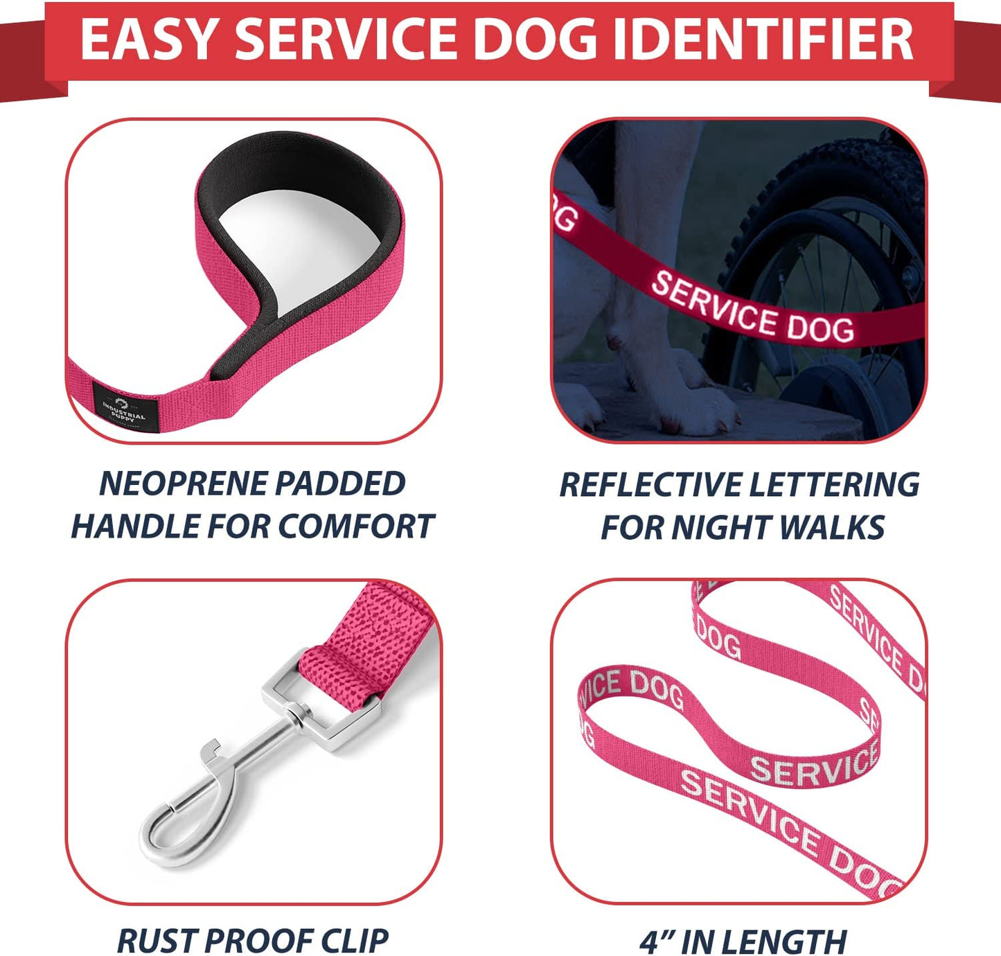 Service Dog Vest with Hook and Loop Straps and Matching Service Dog Leash Set - Harnesses from XXS to XXL - Harness Features Reflective Patch and Comfortable Mesh Design