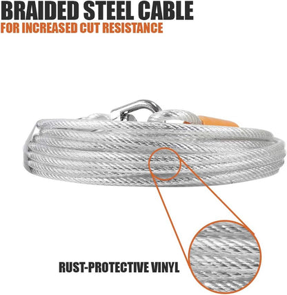 Dog Tie Out Cable 25 Feet - Heavy Duty Dog Lead up to 90 Pounds - Reflective & Rust-Free with Quick Release Swivel Clips & 360° Rotating Clasp - Tangle-Free Dogs Runner for Yard (Silver, Single)