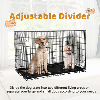 48-Inch Collapsible Metal Dog Crate with Dual Access Doors and Carry Handle, Suitable for Large and Medium Breeds, Includes Removable Plastic Tray, Black