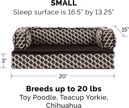 Orthopedic Dog Bed for Small Dogs W/ Removable Bolsters & Washable Cover, for Dogs up to 20 Lbs - Plush & Woven Decor Comfy Couch Sofa - Diamond Brown, Small