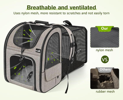 Pet Carrier Backpack, Dog Carrier Backpack, Expandable with Breathable Mesh for Small Dogs Cats Puppies, Pet Backpack Bag for Hiking Travel Camping Outdoor Hold Pets up to 17 Lbs
