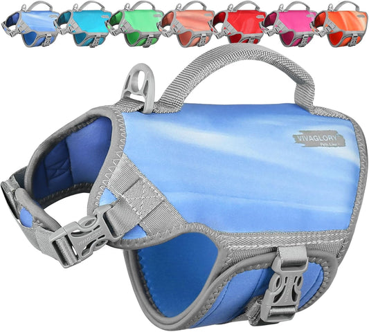 Neoprene Dog Life Vest, Dog Life Jacket for Swimming & Boating, Lightweight & Buoyancy for Puppy Doggy, Swimming Vest with Handle, XS, Blue Wave