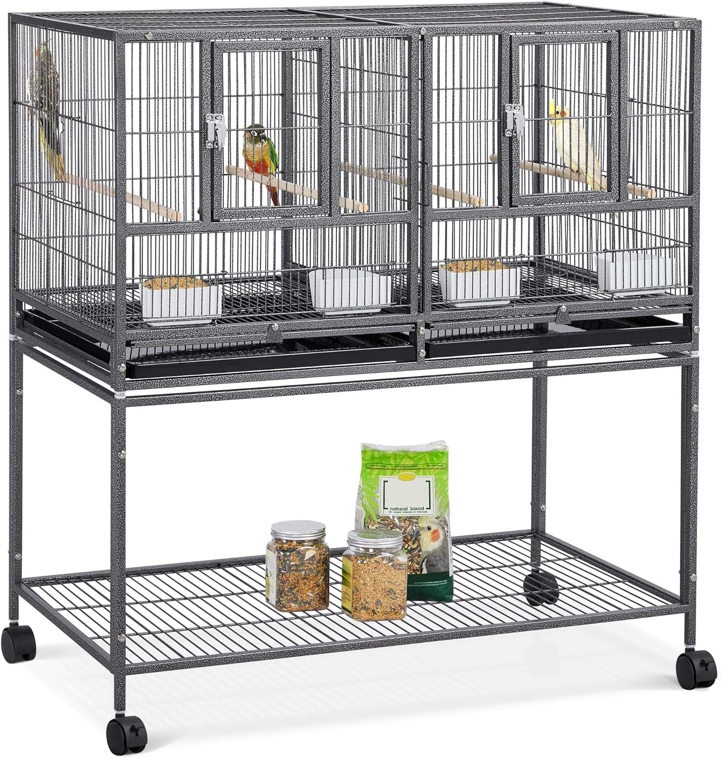 41.5" Stackable Divided Breeder Cage for Small Birds with Mobile Stand in Black