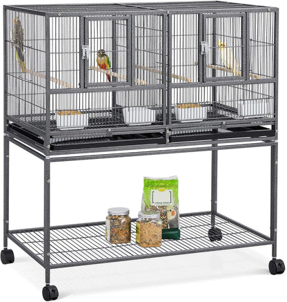 41.5" Stackable Divided Breeder Cage for Small Birds with Mobile Stand in Black