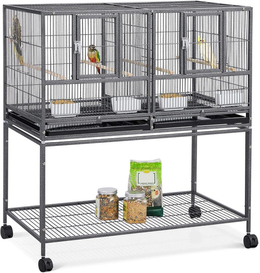 41.5" Stackable Divided Breeder Cage for Small Birds with Mobile Stand in Black