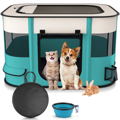 Foldable Portable Pet Playpen for Dogs and Cats - Versatile Exercise Kennel Tent with Removable Shade Cover for Indoor and Outdoor Use (Medium)