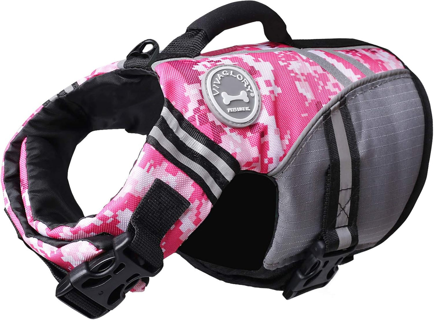 Sports Style Dog Life Vest, Dog Life Jacket for Swimming & Boating, Ripstop & Buoyancy for Puppy Doggy, Lifejacket with Handle, XS, Camo Pink