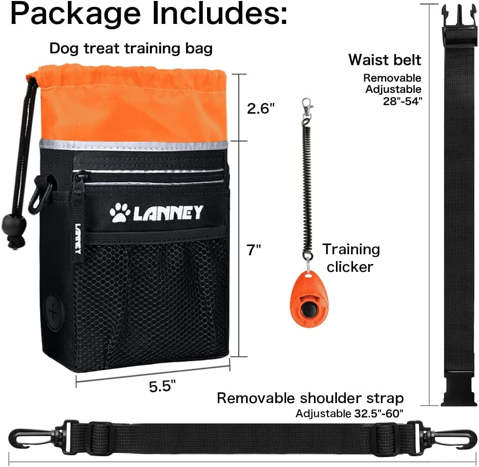 Professional Dog Training Treat Pouch with Metal Clip and Adjustable Shoulder Strap - Versatile Tote for Treats, Toys, and Waste Bags in Black and Orange