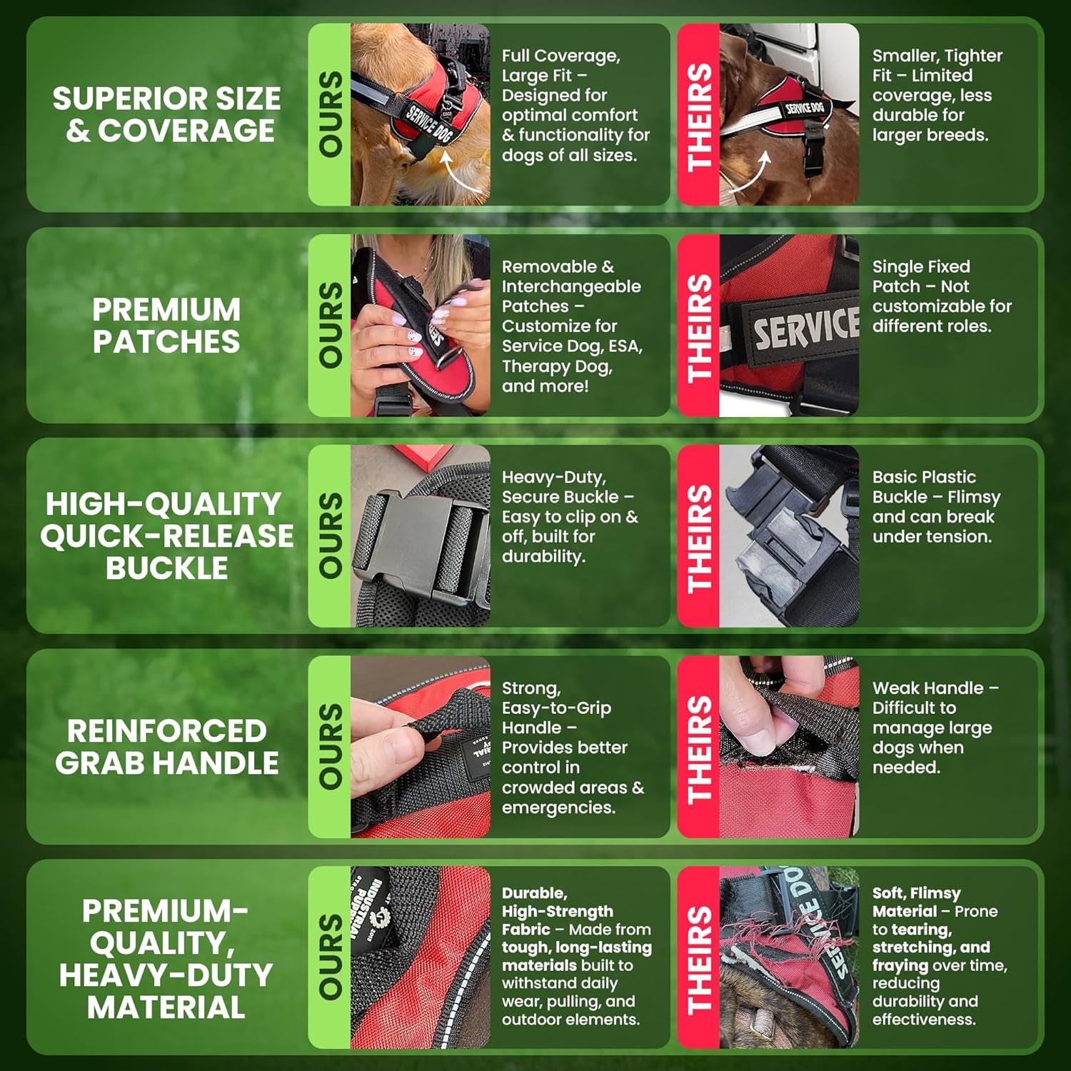 Heavy Duty Emotional Support Dog Vest Harness with Reflective Straps, Interchangeable Patches & Top Handle - ESA Vest in 8 Sizes, Durable Service Dog Harness for Working and Support Dogs