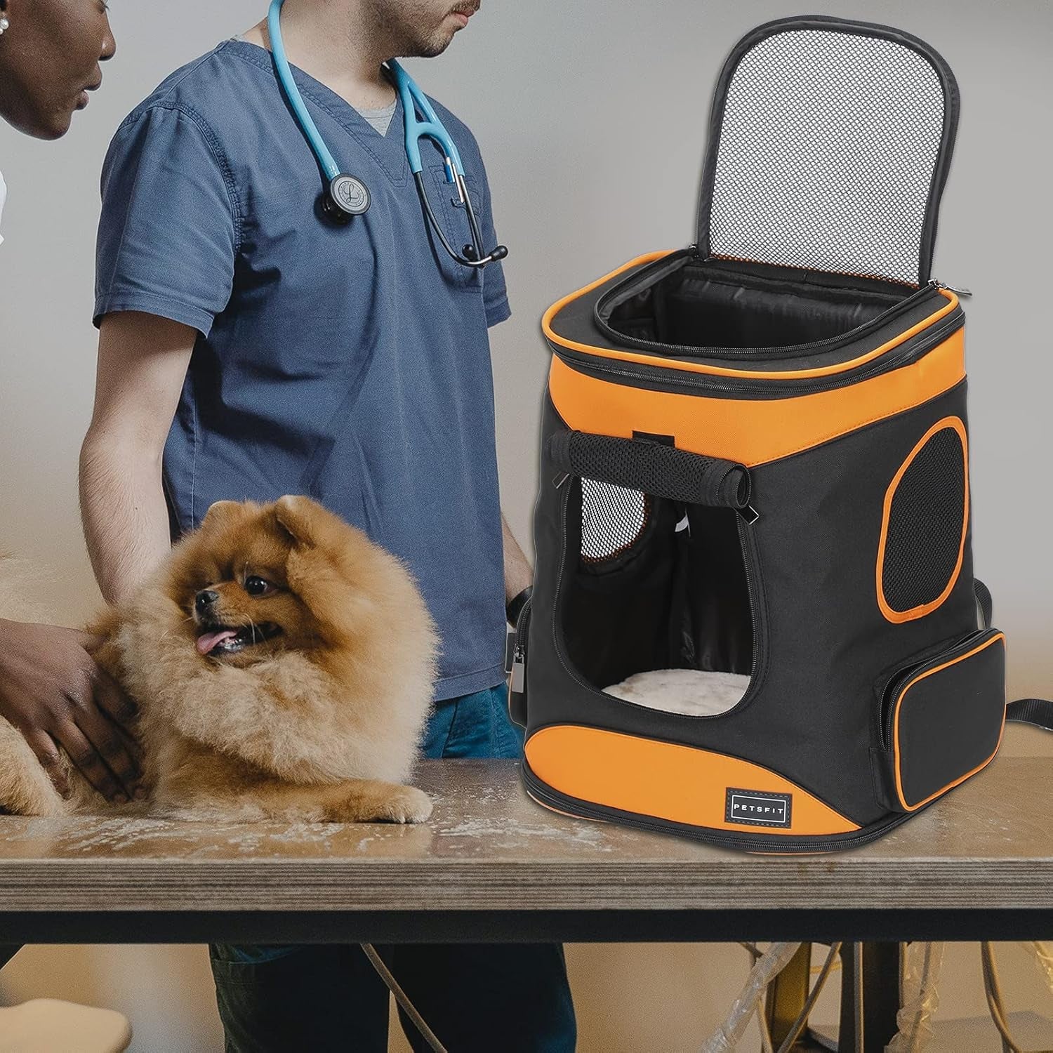 Cat Backpack Carrier Easy-Fit Dog Travel Backpack Carrier for Hiking Walking Cycling Suitable for Small Medium Dogs Cats and Rabbits up to 22 Pounds, Orange