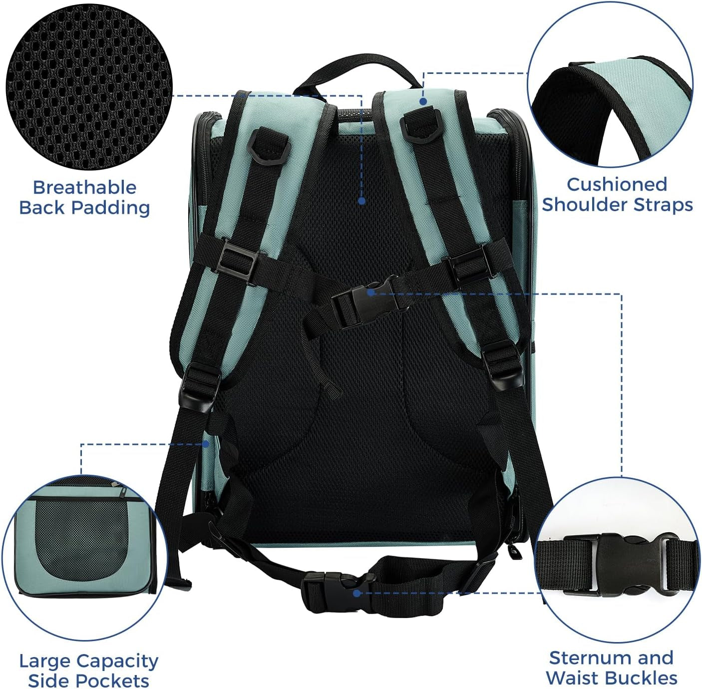 Dog & Cat Carrier Backpack for 4-18Lb Pets - Ventilated Safe Design with Padded Back Support, Breathable Mesh Pet Backpack for Hiking, Travel, Outdoor (Blue)