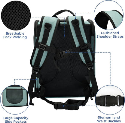 Dog & Cat Carrier Backpack for 4-18Lb Pets - Ventilated Safe Design with Padded Back Support, Breathable Mesh Pet Backpack for Hiking, Travel, Outdoor (Blue)