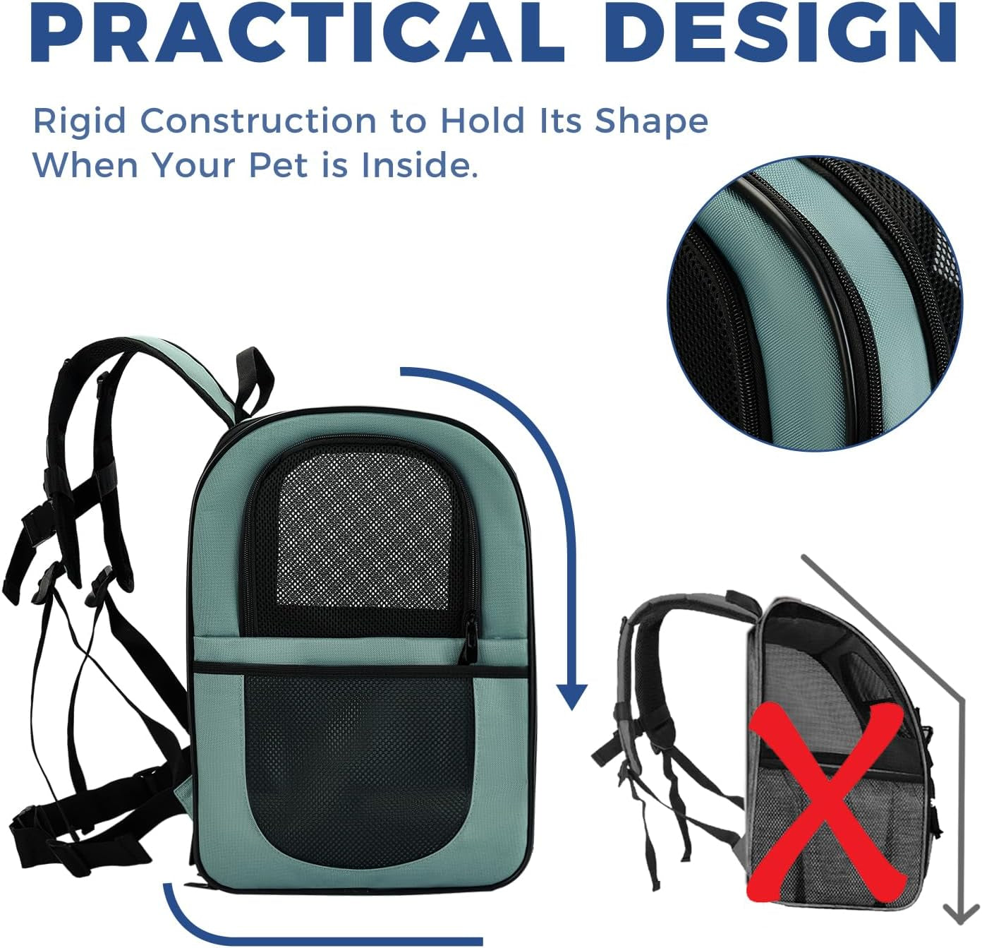 Dog & Cat Carrier Backpack for 4-18Lb Pets - Ventilated Safe Design with Padded Back Support, Breathable Mesh Pet Backpack for Hiking, Travel, Outdoor (Blue)