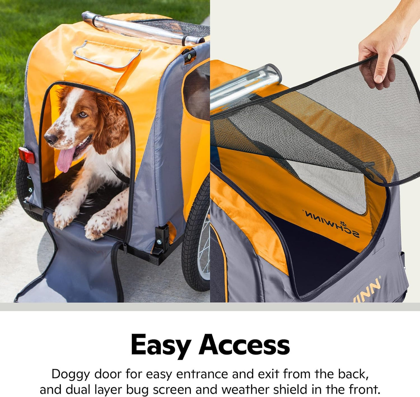 Rascal Pet Trailer, Holds Pets up to 50 or 100 Lb, Universal Coupler, Folding Frame, Quick-Release Wheels, Rear Doggy Door, Leash, Washable Liner, Bug Screen,  Bike Trailer for Pets