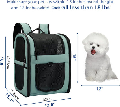 Dog & Cat Carrier Backpack for 4-18Lb Pets - Ventilated Safe Design with Padded Back Support, Breathable Mesh Pet Backpack for Hiking, Travel, Outdoor (Blue)