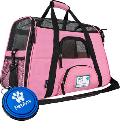 Airline-Approved Soft-Sided Pet Carrier for Cats and Small Dogs - Ventilated Travel Bag for Indoor Use, Medium to Large Size, Elegant Pink Design