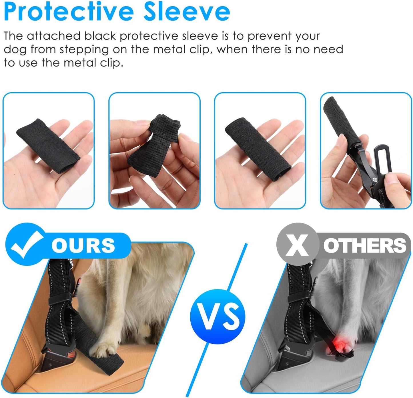 3-In-1 Dog Seat Belt for Car, 2 Pack Adjustable Bungee Dog Car Harness with Seatbelt Buckle & Latch Hook, Reflective & 360° Swivel Heavy Duty Pet Safety Belts for Dogs and Cats