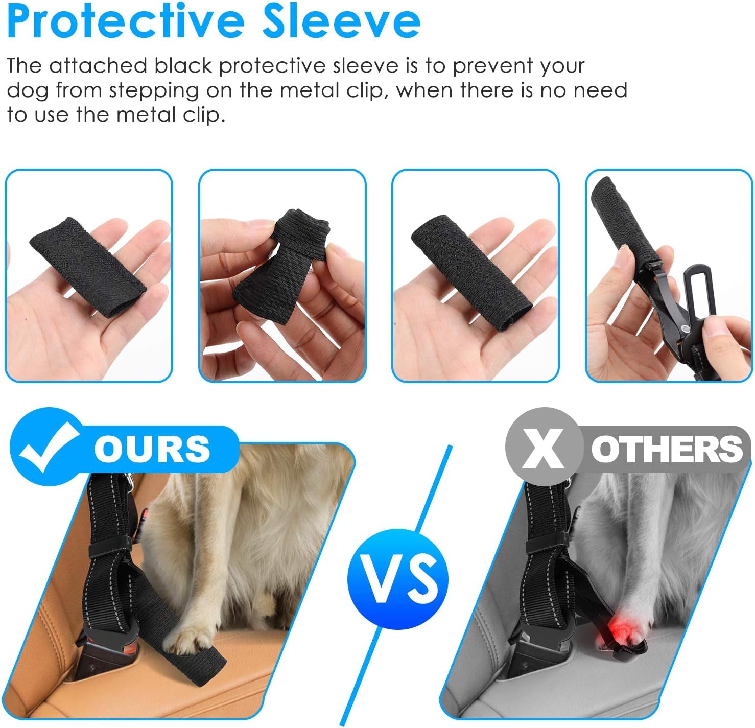 3-In-1 Dog Seat Belt for Car, 2 Pack Adjustable Bungee Dog Car Harness with Seatbelt Buckle & Latch Hook, Reflective & 360° Swivel Heavy Duty Pet Safety Belts for Dogs and Cats