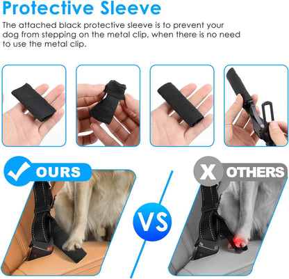 3-In-1 Dog Seat Belt for Car, 2 Pack Adjustable Bungee Dog Car Harness with Seatbelt Buckle & Latch Hook, Reflective & 360° Swivel Heavy Duty Pet Safety Belts for Dogs and Cats