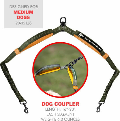 Exquisite Double Dog Leash Coupler with Tangle-Free Swivel. Premium & Versatile Attachment for Walking Two Dogs. You Will Absolutely Love This Amazing Dual Dog Coupler (Khaki & Orange)