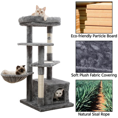 Multi-Level Cat Tree with Sisal Scratching Posts, Spacious Condo, Cozy Hammock, and Plush Perch