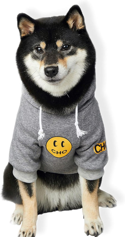 Smiley Dog Hoodie Stylish Dog Clothes Smiley Face Sweater Cotton Sweatshirt Fashion Outfit for Dogs Cats Puppy Small Medium Large (X-Large, Grey)