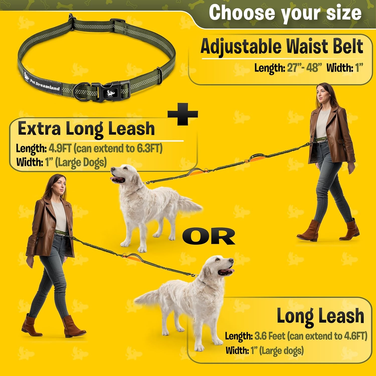 Exquisite Hands Free Leash for Large Dogs. Ultimate Comfort & Freedom for Running, Walking and Hiking. Premium Quality, Durable & Versatile Dog Walking Belt. Your Dog Will Love It.