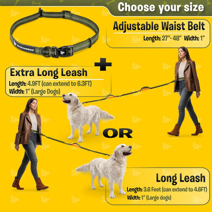 Exquisite Hands Free Leash for Large Dogs. Ultimate Comfort & Freedom for Running, Walking and Hiking. Premium Quality, Durable & Versatile Dog Walking Belt. Your Dog Will Love It.