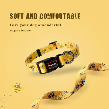 Adjustable Soft Dog Collar: Print Flower Pink Multicolor Cute Patterns for XS Small Medium Large Pet Girl Boy Puppy Walking Running Training (M, Yellow Bee)