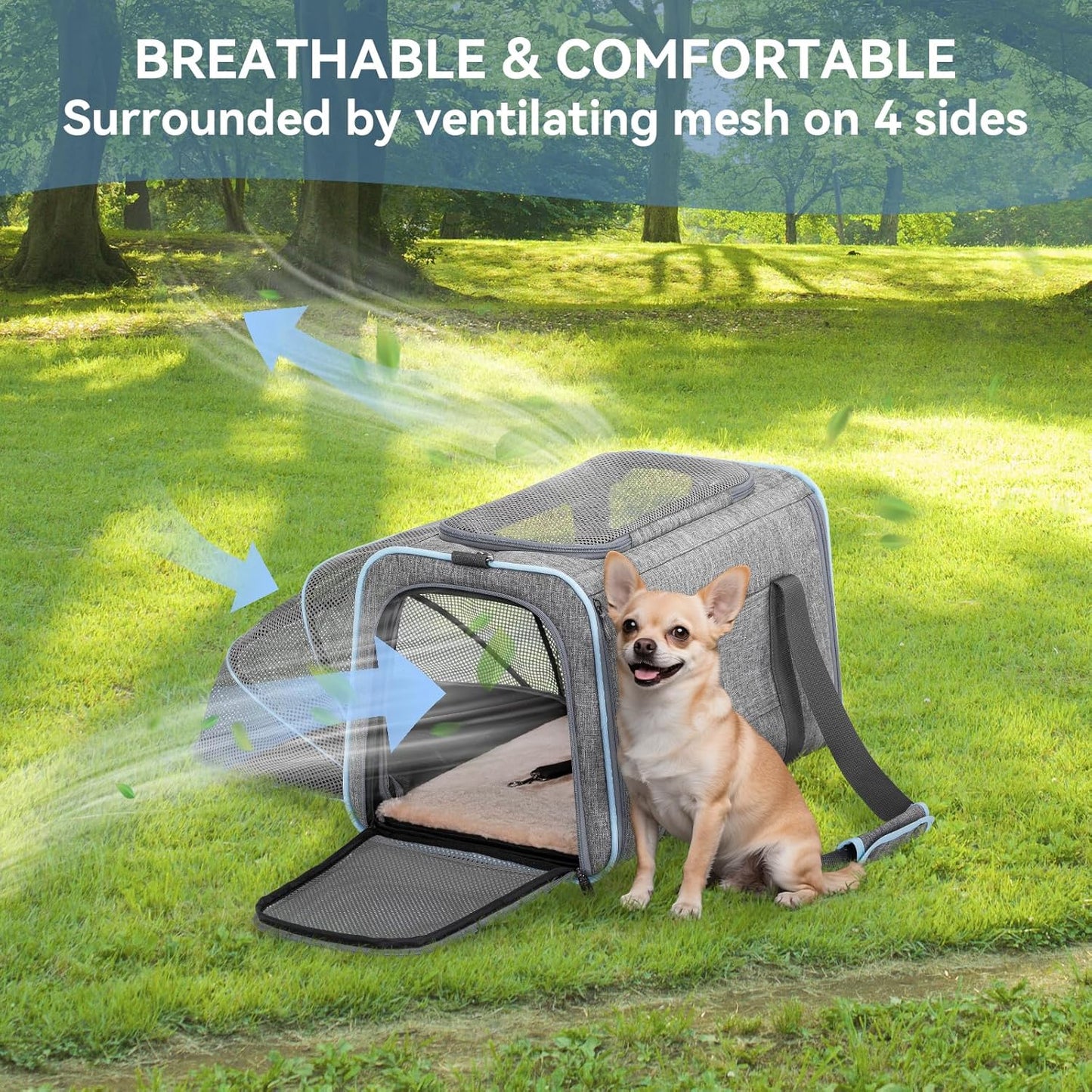 Expandable Cat Carrier Dog Carriers,Airline Approved Soft-Sided Portable Pet Travel Washable Carrier for Kittens,Puppies,Removable Soft Plush Mat and Pockets,Locking Safety Zippers