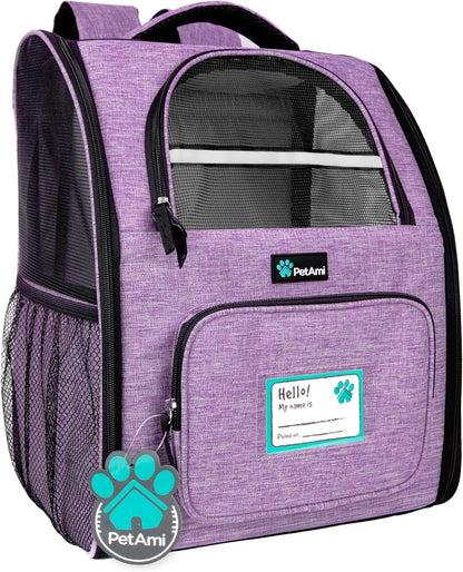 Dog Backpack Carrier for Small Large Cat, Pet, Puppy, Ventilated Pet Hiking Backpack Travel Bag, Airline Approved Cat Backpack Carrier, Camping Biking Dog Bag up to 18Lbs Pet, Purple