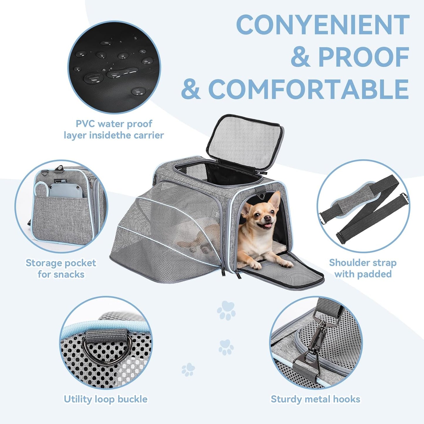 Expandable Cat Carrier Dog Carriers,Airline Approved Soft-Sided Portable Pet Travel Washable Carrier for Kittens,Puppies,Removable Soft Plush Mat and Pockets,Locking Safety Zippers