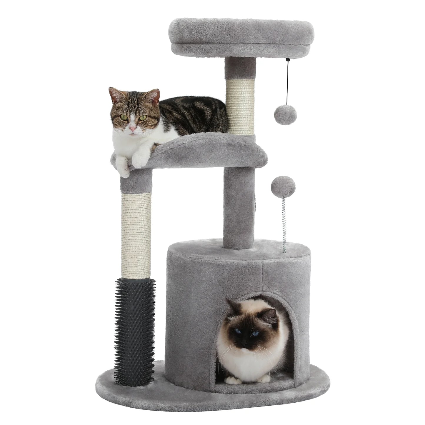 32.7-Inch Gray Cat Tree - Space-Saving Cat Tower with Scratching Posts, Condo, and Self-Grooming Toy