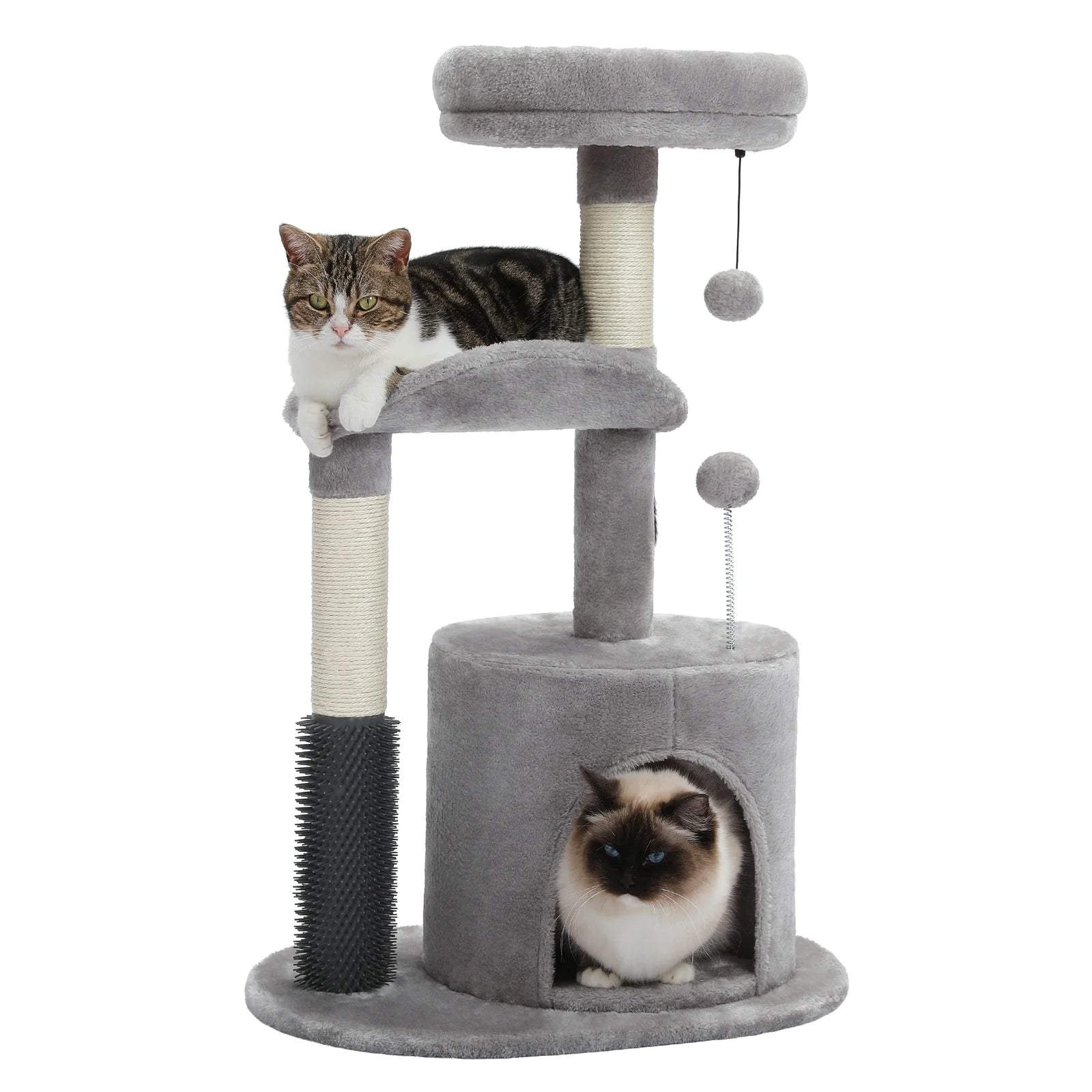 32.7-Inch Gray Cat Tree - Space-Saving Cat Tower with Scratching Posts, Condo, and Self-Grooming Toy