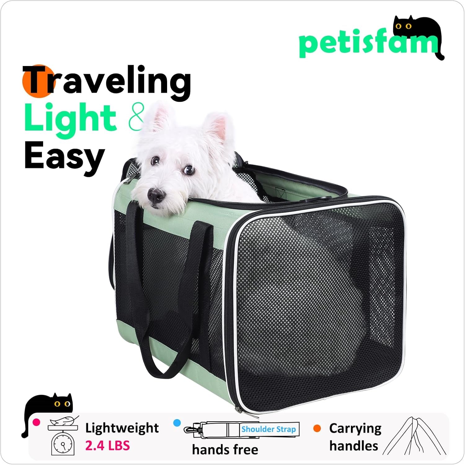 Easy Load Pet Carrier for Large, Medium Cats, 2 Cats and Small Dogs with Comfy Bed. Easy to Get Cat In, Escape Proof, Easy Storage, Washable, Safe and Comfortable for Vet Visit and Car Ride