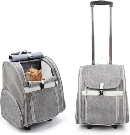 Pet Rolling Carrier, Dog Backpack with Wheels,Cats,Puppies Travel Bag with Wheels,Dog Trolley(Grey)