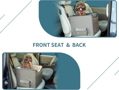 Small Dog and Cat Booster Seat with Storage Pockets for Vehicles, Dark Brown