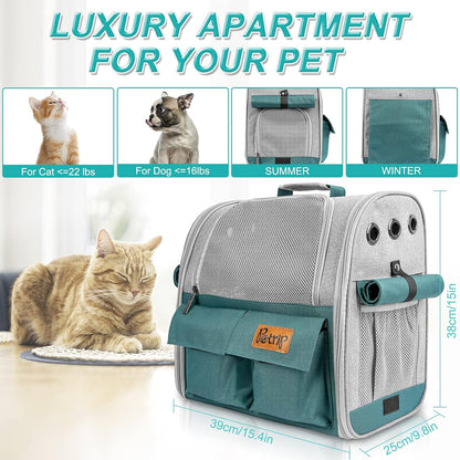 Pet Backpack Carrier for 20 Lbs Cats Small Dogs, Expandable Cat Backpack with Super Ventilated Design, Safety Straps, Buckle Support, Airline Approved Collapsible Dog Backpack