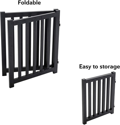 2-Panel Wooden Free Standing Foldable Dog Gate Indoor – Solid Hardwood 24" High, Step-Over Safety Pet Gate for Doorways, Stairs & Small Spaces - Indoor Use, Black