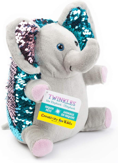 Mini Sequin Pets Sensory Stuffed Animal - Twinkles the Elephant, Grey