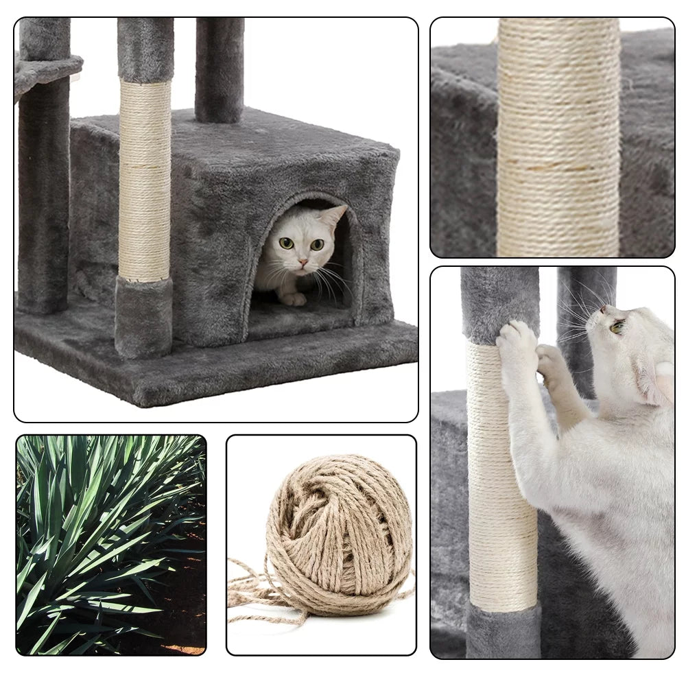 Multi-Level Cat Tree with Sisal Scratching Posts, Spacious Condo, Cozy Hammock, and Plush Perch