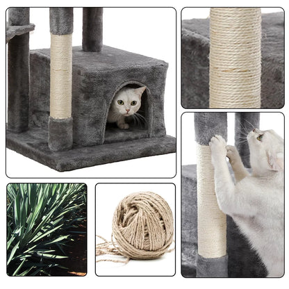 Multi-Level Cat Tree with Sisal Scratching Posts, Spacious Condo, Cozy Hammock, and Plush Perch