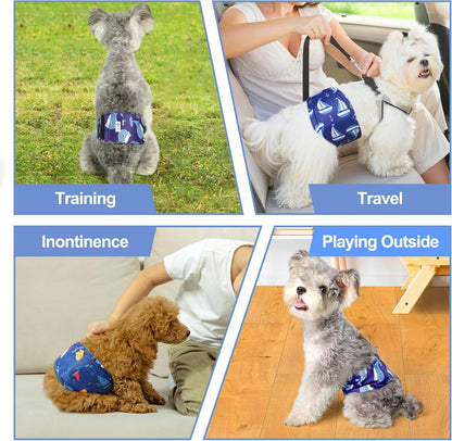Reusable Dog Diapers Male 3Pcs, Premium Washable Belly Bands for Male Dogs Xlarge, High Absorbing Male Dog Wraps for Doggie Puppy Excitable Urination and Training(Sailboat, XL)