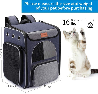 ® Cat Carrier Backpack, Breathable Rucksack for Cats and Small Dogs,Foldable Dog Carrier Backpack with Inner Safety Leash + Folding Dog Bowl Ideal for Hiking Traveling Outdoor Use