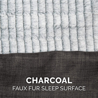 Orthopedic Dog Bed for Medium/Small Dogs W/ Removable Bolsters & Washable Cover, for Dogs up to 35 Lbs - Luxe Faux Fur & Performance Linen Sofa - Charcoal, Medium